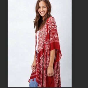 lovestitch Summer Kimono + Beach Cover-up Maroon/White Design